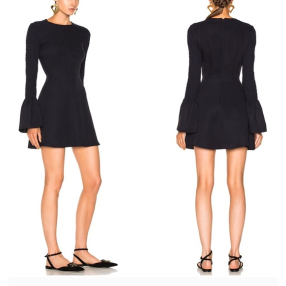 A.L.C. Alexa Midnight Blue Bell Sleeved Mini Dress Smocked Details sz 4 - Picture 1 of 9